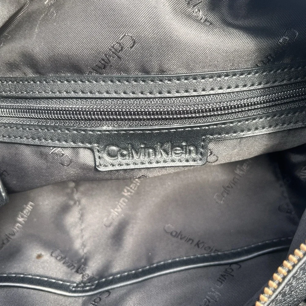 Calvin Klein Hobo Shoulder Bag Black Pebbled Leather Studded Tassel Accent Purse